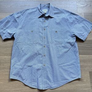 Vintage Eddie Bauer Shirt Men Large Blue Baggy Oversized 90s Cotton Short Sleeve
